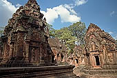 Banteay Srei temple - towers of the central sanctuary and southern library 